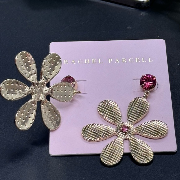 Rachel Parcell Pink Crystal Dangling Flower Statement Earrings - Picture 3 of 8